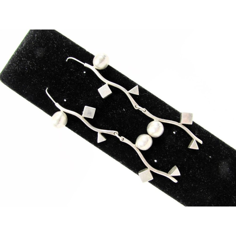Modernist Sterling Long Dangle Vine Earrings